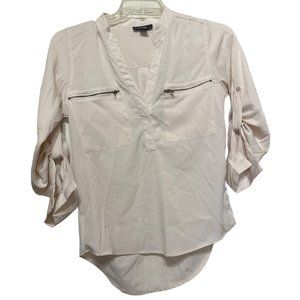 Rosettes High Low V-Neck Blouse w/Pocket Zippers Lightweight Women's Size S